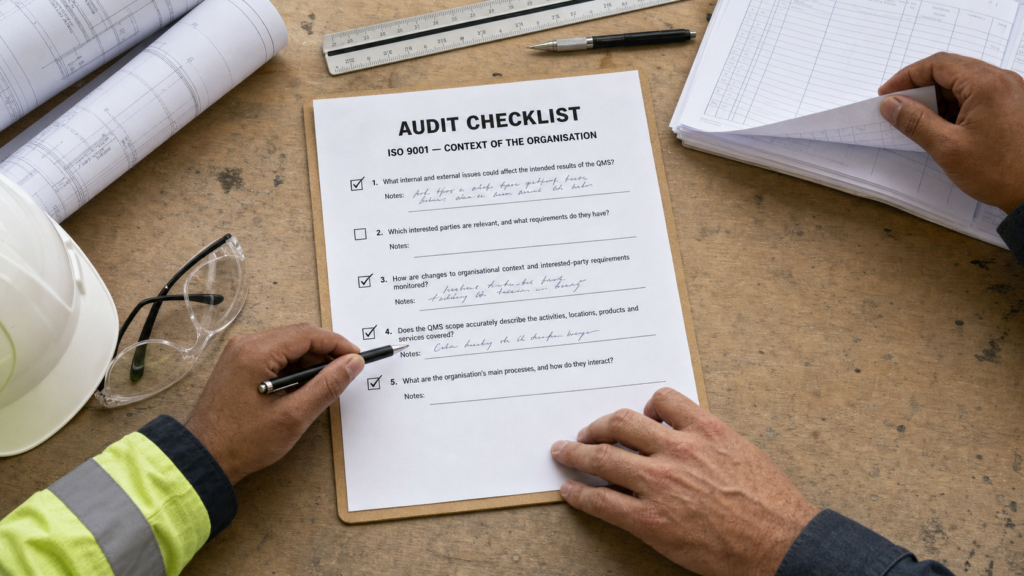 internal auditor checklist iso 9001