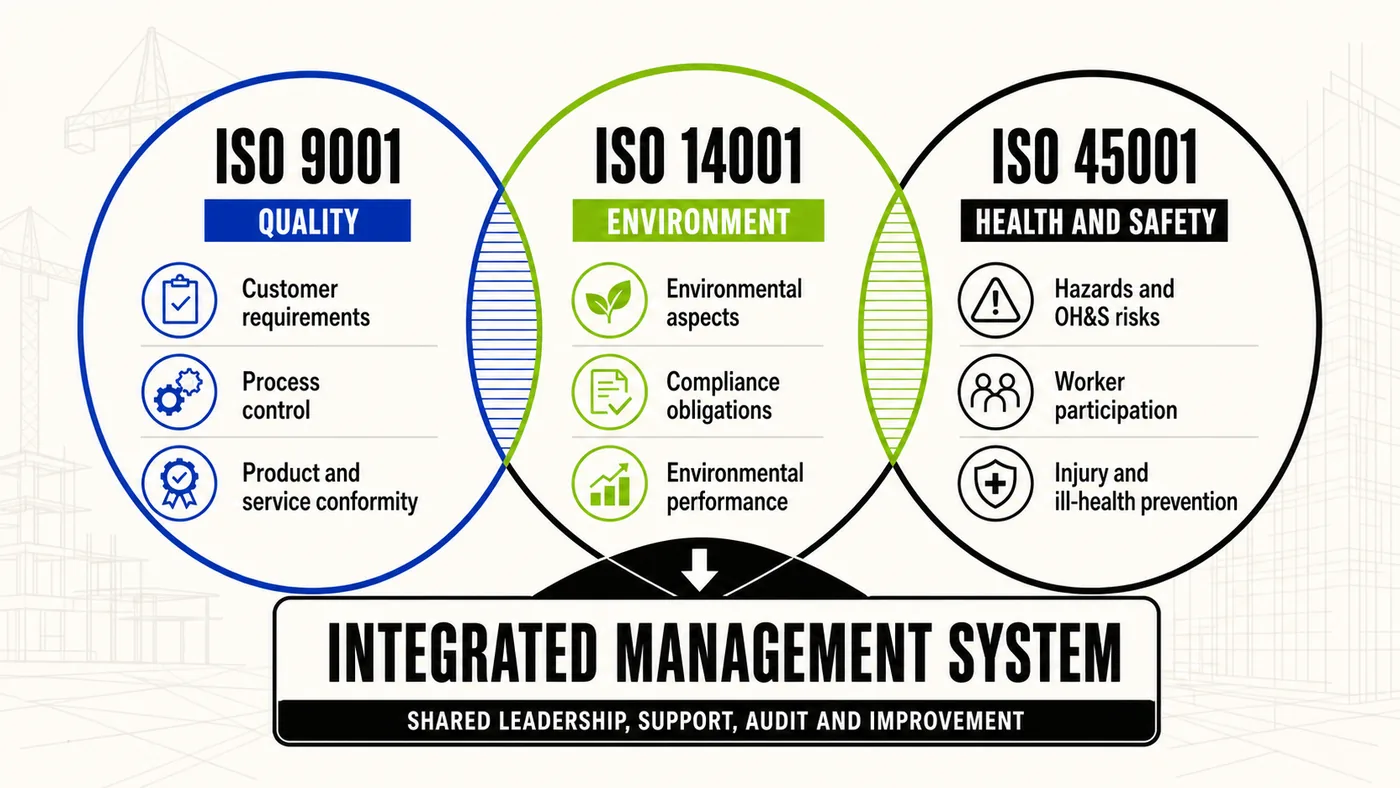 Comparison of ISO 9001 quality, ISO 14001 environmental and ISO 45001 health and safety management systems