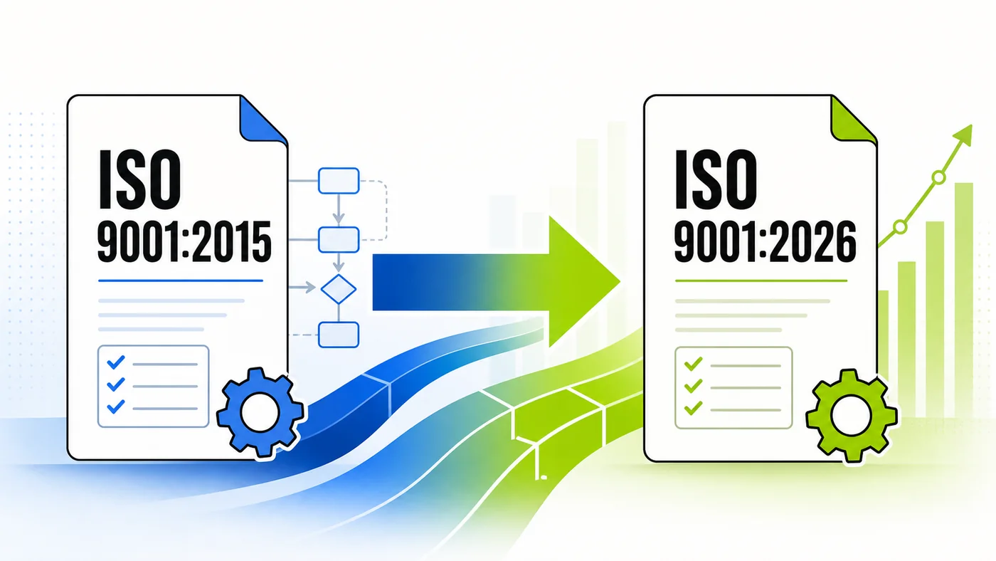 ISO 9001 revision transition from the 2015 Standard to the expected 2026 edition.