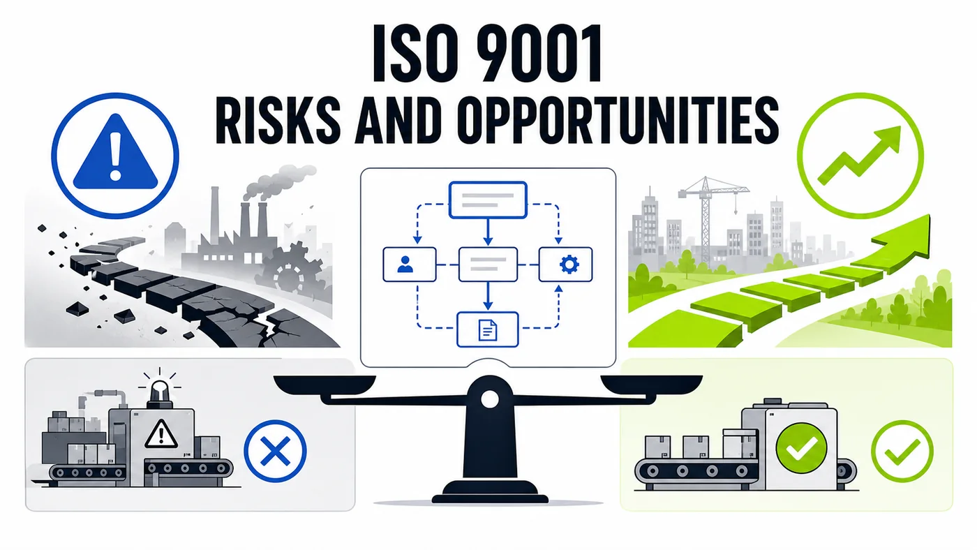 ISO 9001 risks and opportunities balanced through risk-based thinking and Quality Management System controls.